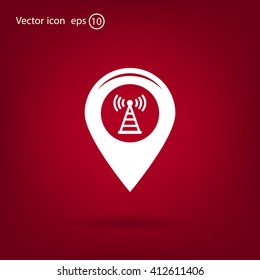Grungy icon with map pointer with wi-fi symbol, on beige background