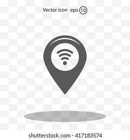 Grungy icon with map pointer with wi-fi symbol, on beige background