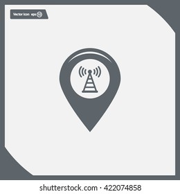 Grungy icon with map pointer with wi-fi symbol, on beige background