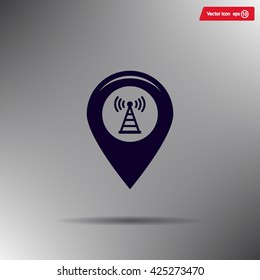 Grungy icon with map pointer with wi-fi symbol, on beige background