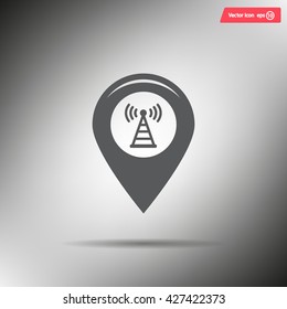 Grungy icon with map pointer with wi-fi symbol, on beige background