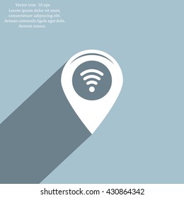 Grungy icon with map pointer with wi-fi symbol, on beige background