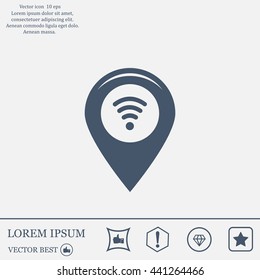 Grungy icon with map pointer with wi-fi symbol, on beige background