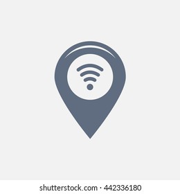 Grungy icon with map pointer with wi-fi symbol, on beige background