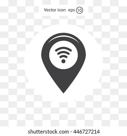 Grungy icon with map pointer with wi-fi symbol, on beige background