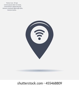 Grungy icon with map pointer with wi-fi symbol, on beige background