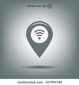 Grungy icon with map pointer with wi-fi symbol, on beige background