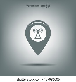 Grungy icon with map pointer with wi-fi symbol, on beige background