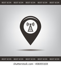 Grungy icon with map pointer with wi-fi symbol, on beige background