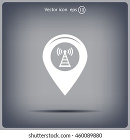 Grungy icon with map pointer with wi-fi symbol, on beige background