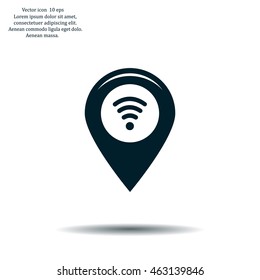 Grungy icon with map pointer with wi-fi symbol, on beige background