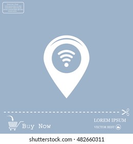 Grungy icon with map pointer with wi-fi symbol, on beige background