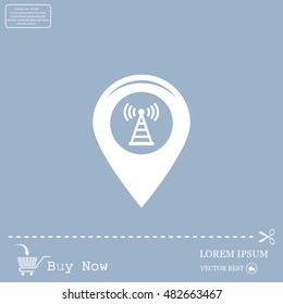 Grungy icon with map pointer with wi-fi symbol, on beige background
