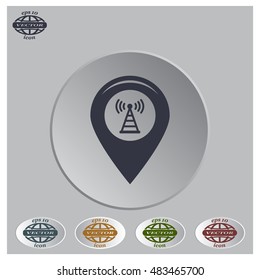 Grungy icon with map pointer with wi-fi symbol, on beige background