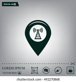 Grungy icon with map pointer with wi-fi symbol, on beige background