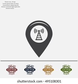 Grungy icon with map pointer with wi-fi symbol, on beige background