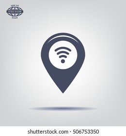 Grungy icon with map pointer with wi-fi symbol, on beige background