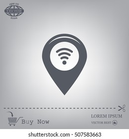 Grungy icon with map pointer with wi-fi symbol, on beige background