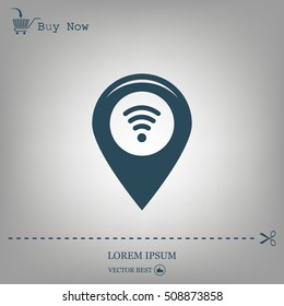 Grungy icon with map pointer with wi-fi symbol, on beige background