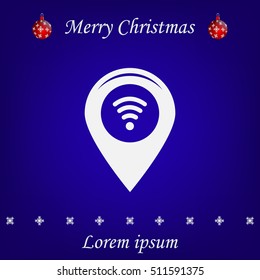 Grungy icon with map pointer with wi-fi symbol, on beige background