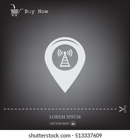 Grungy icon with map pointer with wi-fi symbol, on beige background