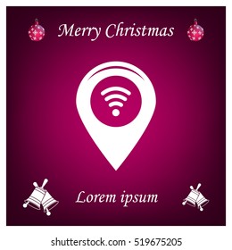 Grungy icon with map pointer with wi-fi symbol, on beige background