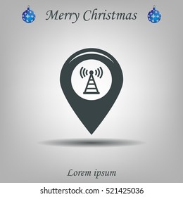Grungy icon with map pointer with wi-fi symbol, on beige background