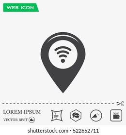 Grungy icon with map pointer with wi-fi symbol, on beige background