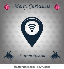 Grungy icon with map pointer with wi-fi symbol, on beige background
