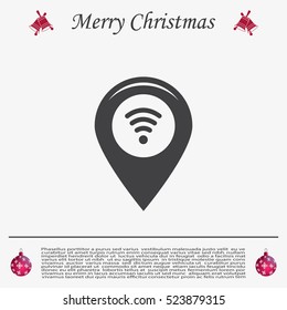 Grungy icon with map pointer with wi-fi symbol, on beige background