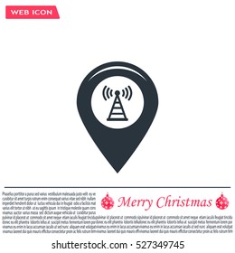Grungy icon with map pointer with wi-fi symbol, on beige background