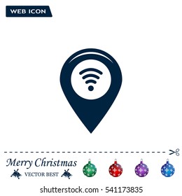 Grungy icon with map pointer with wi-fi symbol, on beige background