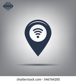 Grungy icon with map pointer with wi-fi symbol, on beige background