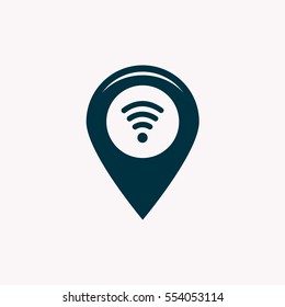 Grungy icon with map pointer with wi-fi symbol, on beige background