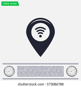 Grungy icon with map pointer with wi-fi symbol, on beige background