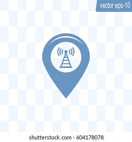 Grungy icon with map pointer with wi-fi symbol, on beige background