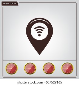 Grungy icon with map pointer with wi-fi symbol, on beige background