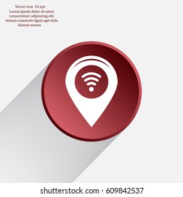 Grungy icon with map pointer with wi-fi symbol, on beige background