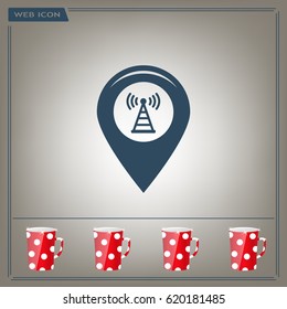 Grungy icon with map pointer with wi-fi symbol, on beige background