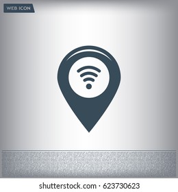 Grungy icon with map pointer with wi-fi symbol, on beige background