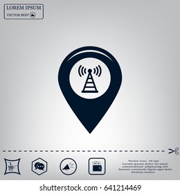 Grungy icon with map pointer with wi-fi symbol, on beige background