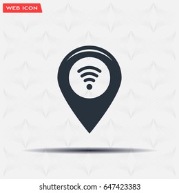 Grungy icon with map pointer with wi-fi symbol, on beige background