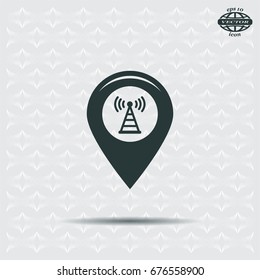 Grungy icon with map pointer with wi-fi symbol, on beige background