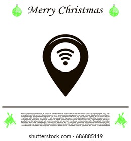 Grungy icon with map pointer with wi-fi symbol, on beige background