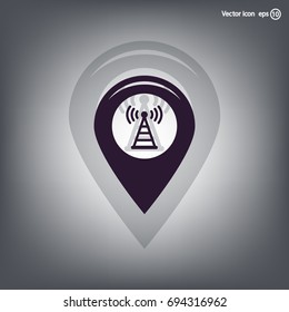 Grungy icon with map pointer with wi-fi symbol, on beige background