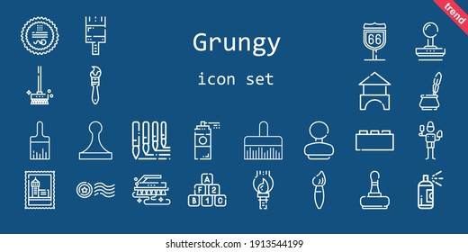 grungy icon set. line icon style. grungy related icons such as brush, bricks, paint spray, paint brush, route 66, ink, rubber stamp, paint, stamp, brushes