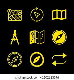 grungy icons set with compass, map and repeat vector set