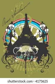 Grungy illustration of the Eiffel Tower