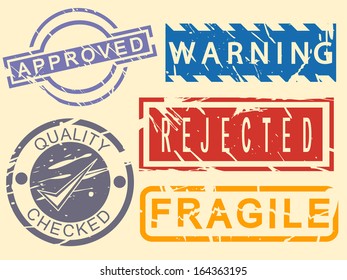 Grungy Illustration of Stamps with Notes and Warnings Written on Them