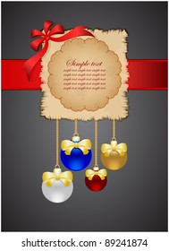 Grungy leaf on dark background with new year spheres